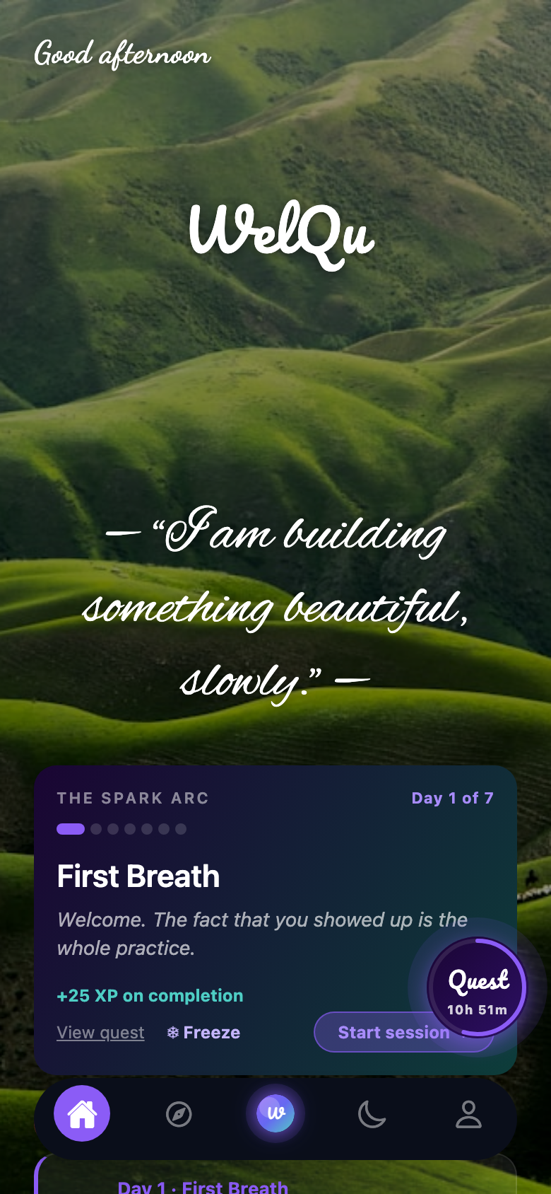 WelQu daily quest home screen